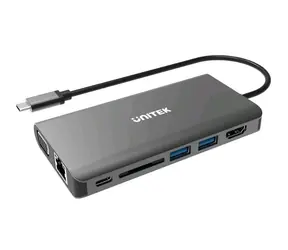 Unitek D1019A 8v1 / Dokovací stanice / 1x DVI-I / 1x HDMI / 1x DP / LAN / USB