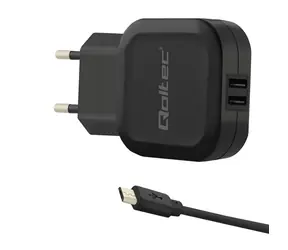 Qoltec 50187 AC adapter 17W | 5V | 3.4A | 2xUSB + Micro USB cable