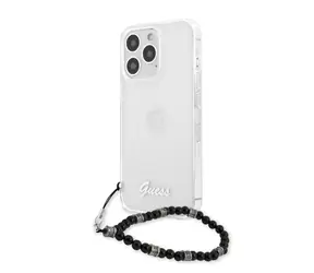 GUESS PC Script and Black Pearls Zadní Kryt pro Apple iPhone 13 Pro transparentní