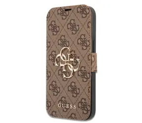 GUESS PU 4G Metal Logo Book Pouzdro pro Apple iPhone 13 Pro Max hnědá