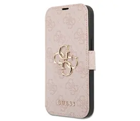 GUESS PU 4G Metal Logo Book Pouzdro pro Apple iPhone 13 Pro Max růžová
