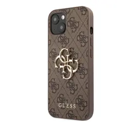 GUESS PU 4G Metal Logo Zadní Kryt pro Apple iPhone 13 hnědá