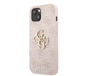 GUESS PU 4G Metal Logo Zadní Kryt pro Apple iPhone 13 růžová