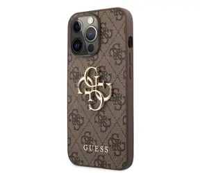 GUESS PU 4G Metal Logo Zadní Kryt pro Apple iPhone 13 Pro Max hnědá