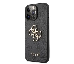 GUESS PU 4G Metal Logo Zadní Kryt pro Apple iPhone 13 Pro Max šedá