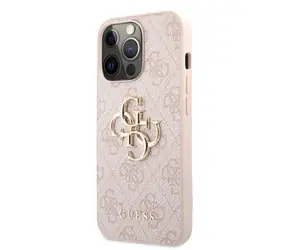 GUESS PU 4G Metal Logo Zadní Kryt pro Apple iPhone 13 Pro Max růžová
