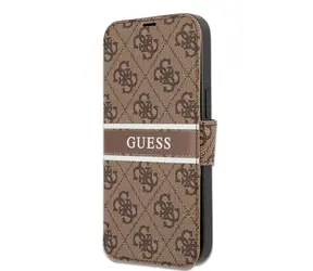 GUESS PU 4G Printed Stripe Book Pouzdro pro Apple iPhone 13 Pro hnědá