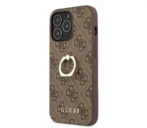 GUESS PU 4G Ring Zadní Kryt pro Apple iPhone 13 Pro hnědá