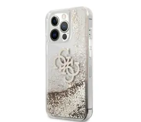GUESS TPU Big 4G Liquid Glitter Gold Zadní Kryt pro Apple iPhone 13 Pro Max transparentní / doprodej