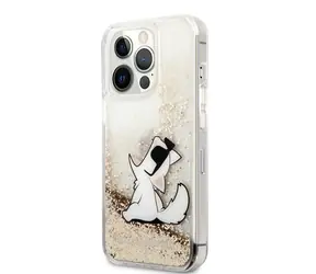 Karl Lagerfeld Liquid Glitter Choupette Eat Zadní Kryt pro Apple iPhone 13 Pro zlatá