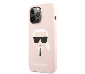 Karl Lagerfeld Liquid Silicone Karl Head Zadní Kryt pro Apple iPhone 13 Pro Max světle růžová