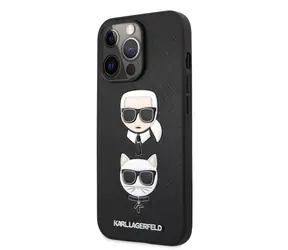 Karl Lagerfeld PU Saffiano Karl and Choupette Heads Kryt pro Apple iPhone 13 Pro černá