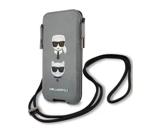 Karl Lagerfeld and Choupette Head Saffiano PU Pouch S & M šedá / doprodej