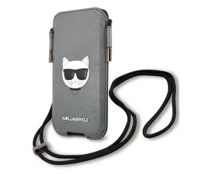 Karl Lagerfeld Choupette Head Saffiano PU Pouch L šedá