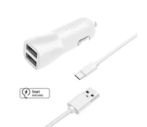 FIXED Set autonabíječky s 2xUSB výstupem a USB-USB-C kabelu 1 m bílá / 15W Smart Rapid Charge