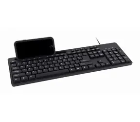 Gembird KB-UM-108 černá / multimediální drátová klávesnice / USB-A / US layout / držák telefonu