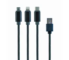 Gembird CC-USB2-AM31-1M USB-A napájecí kabel 3v1 / 1x microUSB (M) / 1x USB-C (M) / 1x Lightning (M)
