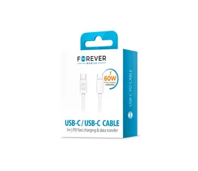 Forever Datový kabel USB-C (M) - USB-C (M) 1m bílá / 3A