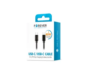 Forever Datový kabel USB-C 1m černá / 3A / USB-C (M) - USB-C (M)