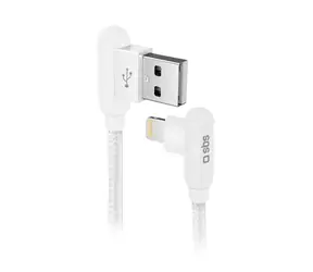 SBS kabel s kovovými konektormi 90° USB - Lightning 1m bílá