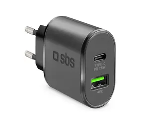 SBS Cestovní adaptér USB AFC & USB-C PD 25W černá