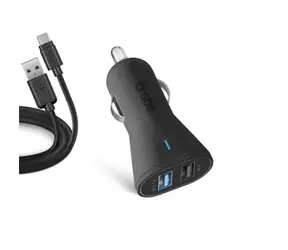 SBS Nabíjecí sada do auta 2xUSB + USB-C kabel 1m černá / 2.1A / 12 & 24V
