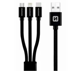 SWISSTEN TEXTILE 3in1 datový kabel MFi 1.2m černá