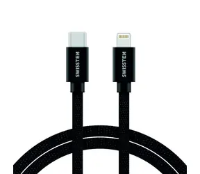 SWISSTEN TEXTILE datový kabel  USB-C - LIGHTNING 2m černá