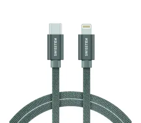 SWISSTEN TEXTILE datový kabel  USB-C - LIGHTNING 2m stříbrná