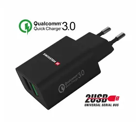 SWISSTEN síťový adaptér 2x USB QC 3.0 + USB 23W černá (ECO BALENÍ)