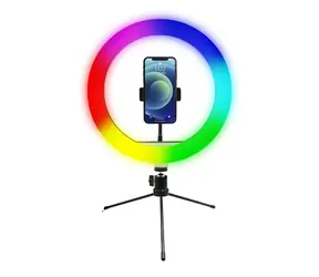 Powerton WPRL1RGB - Kruhové světlo 10" RGB LED malé / nastavení teploty a svítivost & držák telefonu a tripod