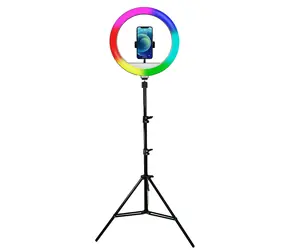 Powerton WPRL2RGB - Kruhové světlo 13" RGB LED velké / nastavení teploty a svítivost & držák telefonu a stativ