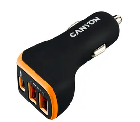 CANYON C-08 černo-oranžová / autonabíječka / PD 18W / 2xUSB-A / 1xUSB-C / 5V / 2.4A