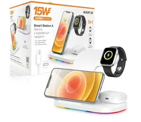 Aligator Smart Station A 15W 3v1 Bezdrátová nabíjecí stanice bílá