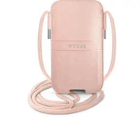 GUESS PU Saffiano Metal Logo Pouch L růžová