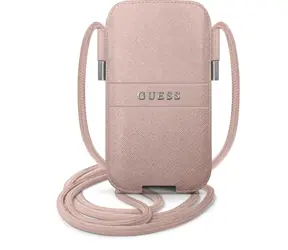 GUESS PU Saffiano Metal Logo Pouch S & M růžová / doprodej