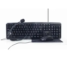 Gembird KBS-UO4-01 černá / klávesnice + myš + podložka + sluchátka / US layout / USB-A / 1000 DPI