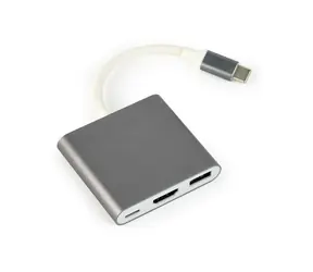 Gembird A-CM-HDMIF-02-SG šedá / HUB 3v1 / USB-A / HDMI / USB-C