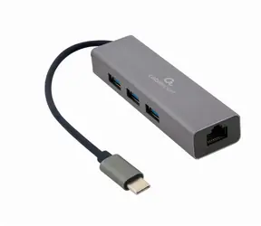 Gembird A-CMU3-LAN-01 šedá / gigabitový síťový adaptér / 1x LAN / 3x USB 3.0 HUB /  USB-C 