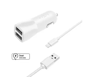 FIXED Set autonabíječky s 2xUSB výstupem a USB & Lightning kabelu 1m bílá / MFI certifikace / 15W Smart Rapid Charge 