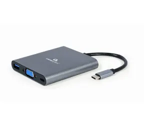 Gembird A-CM-COMBO6-01 šedá / HUB 6v1 / 1xUSB-A / HDMI / VGA / USB-C