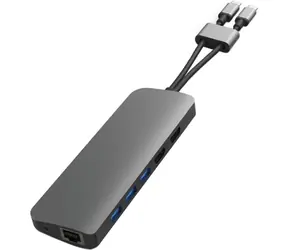 Hyper HD392-GRA USB-C Univerzální dokovací stanice / USB-C / 2 x HDMI / 3 x USB 3.0 / RJ45 / MicroSD / SD / 3.5 mm Jack 