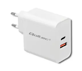 Qoltec 51715 adaptér 63W bílá / 5-20V / 1.5-3A / USB type C PD / USB QC 3.0