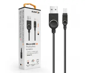 Aligator Datový kabel micro USB 2A 1m černá / prodloužený konektor 9mm