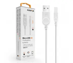 Aligator Datový kabel micro USB 2A 1m bílá / prodloužený konektor 9mm