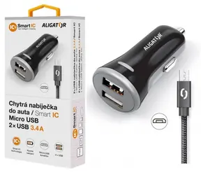 Aligator Chytrá nabíječka do auta 3.4A černá / 2xUSB / smart IC / micro USB kabel 2A