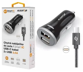 Aligator Chytrá nabíječka do auta 3.4A černá + USB-C kabel / 2xUSB / smart IC 