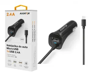 Aligator Nabíječka do auta s MicroUSB a USB výstupem 2.4A (CHA0027) černá / Turbo charge