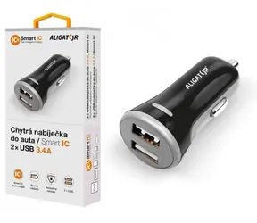 Aligator Nabíječka do auta s 2xUSB výstupem 3.4A černá / smart IC