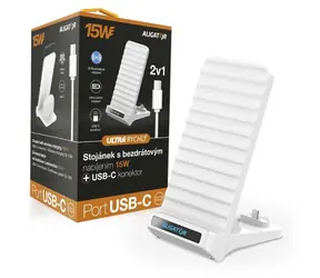 Aligator Stojánek s bezdrátovým nabíjením 15W a USB-C konektorem bílá / doprodej